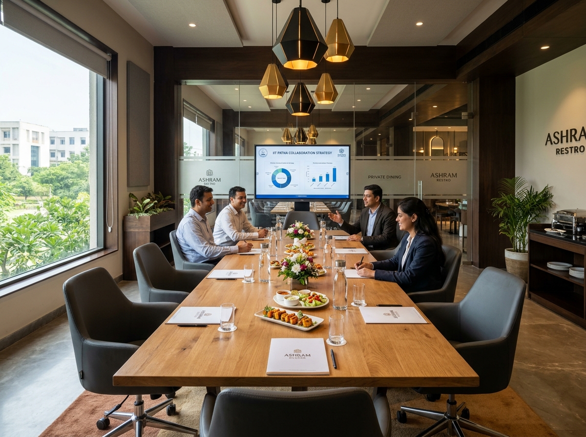 Meeting and conference dining setup in Silent Zone at Ashram Restro
