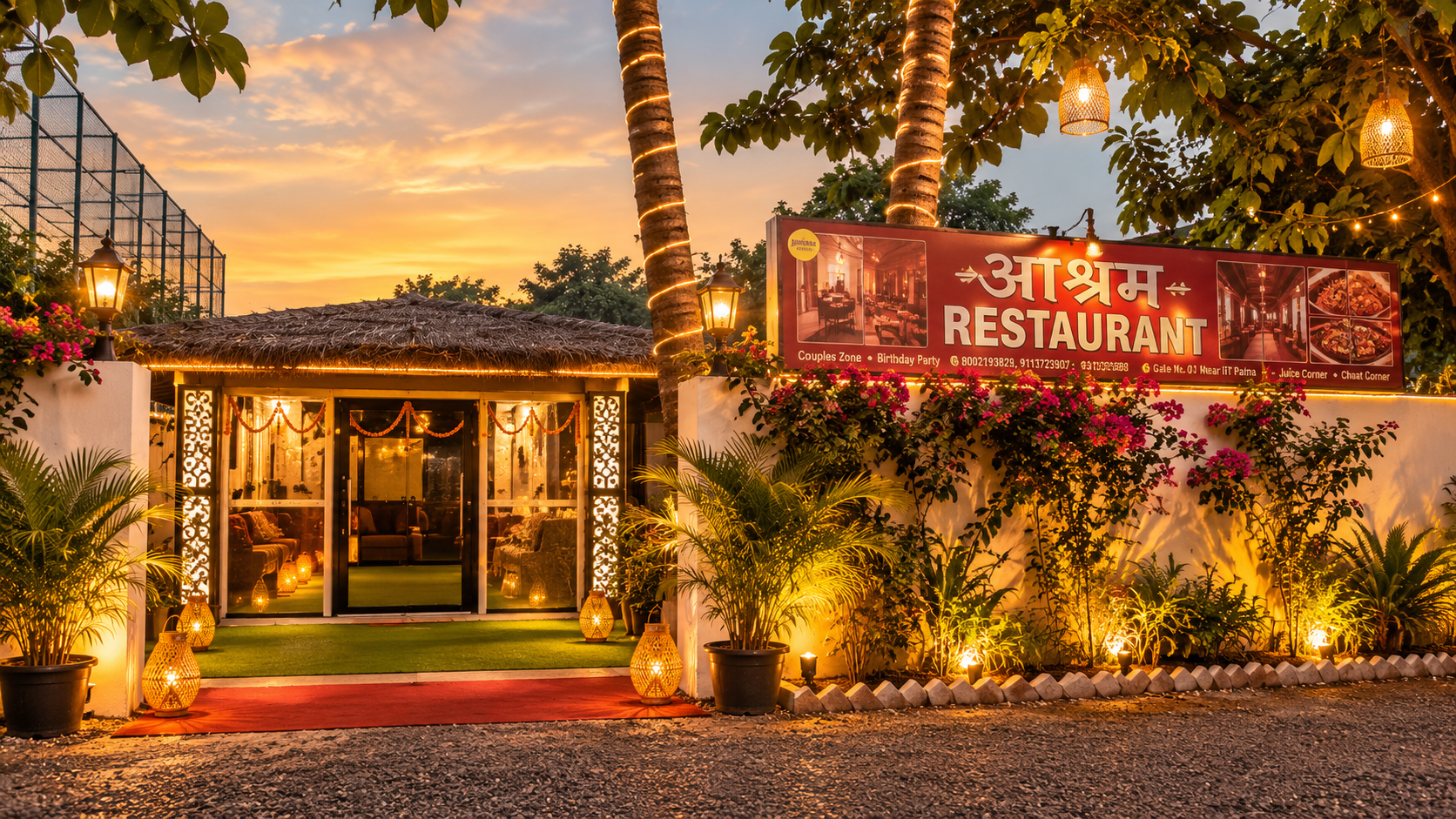 Ashram Restro entrance — warm, inviting Indian restaurant near IIT Patna